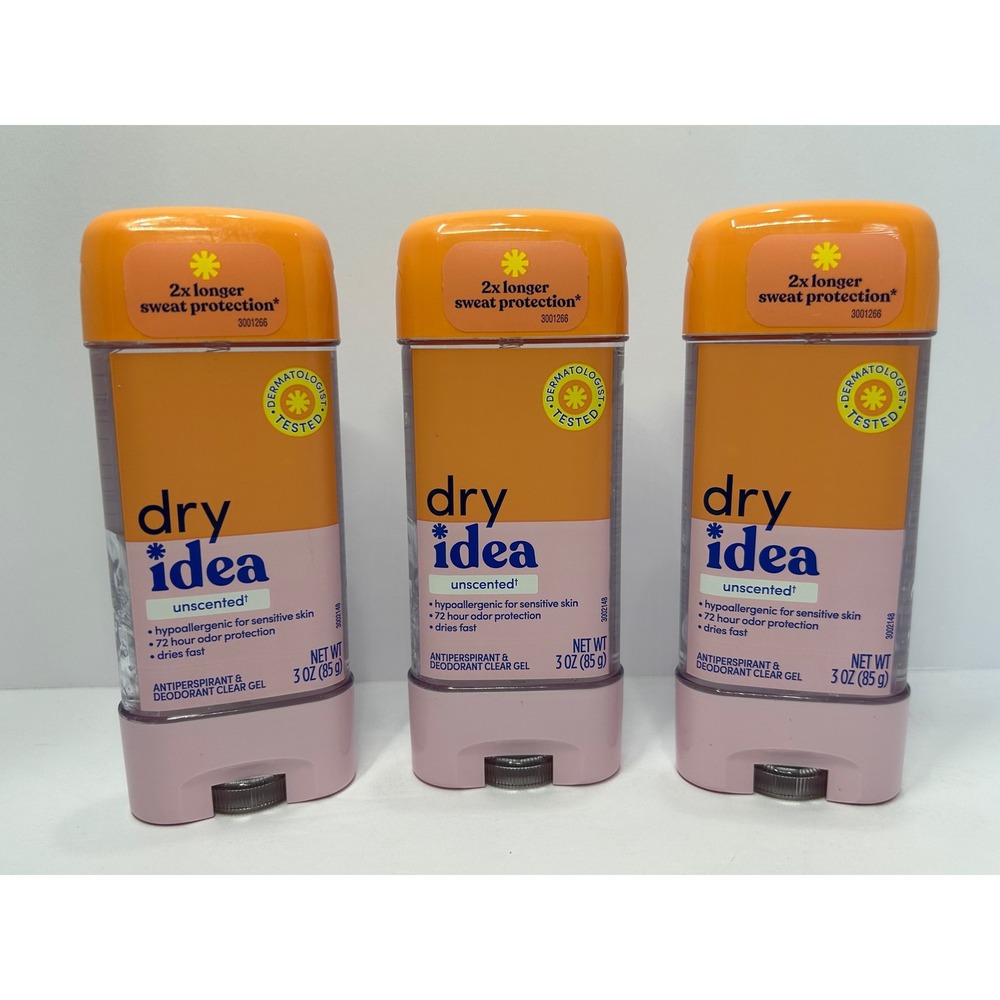 Dry Idea Unscented Antiperspirant Deodorant Clear Gel 3oz 3-Pack 72 Hour Protect
